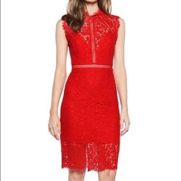 Red Lace High Neck Dress - Picture 1 of 8